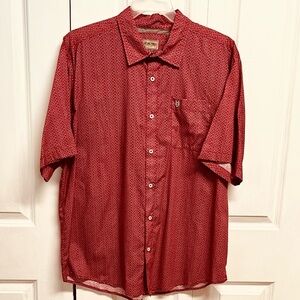 Heybo Red White Fish Print Short-Sleeve Outdoor Button-Down Shirt Size L